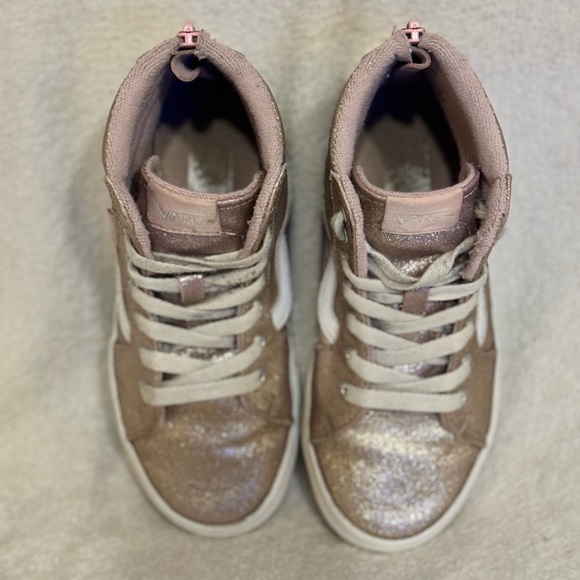 Vans 1 Youth SK8 Hi Top Glitter Rose Gold Sneakers - Picture 9 of 10